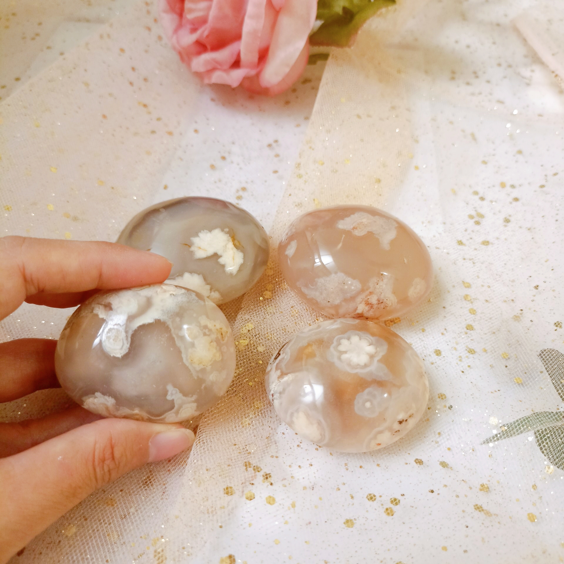 Palm Agate Sakura (Mã não hoa anh đào) đá thanh tẩy