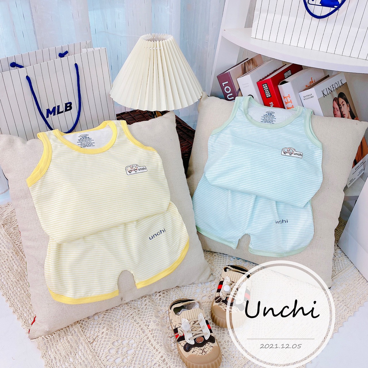 [ CHÍNH HÃNG UNCHI  ] Bộ Ba Lỗ Kẻ Tre Chất Cotton Mềm Mịn Siêu mát Co Giãn cho bé trai/ gái 3-14kg - BBL - TK0300 / đồ bộ unchi cho bé / đồ bộ unchi / bộ unchi / bộ unchi dài tay / bộ cotton unchi / bộ quần áo unch