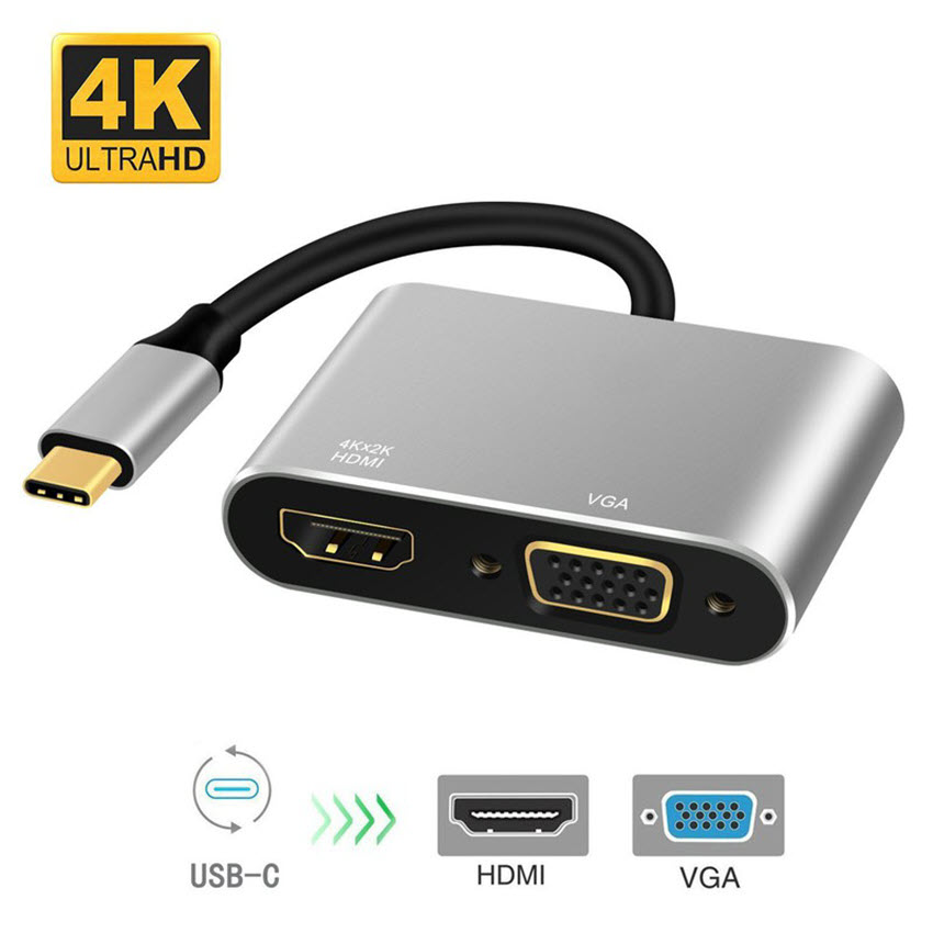Cáp chuyển type C to HDMI/VGA fullHD 3D 4Kx2K chất lượng cao