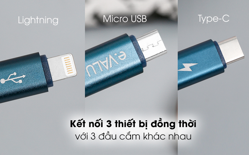 Cáp 3 đầu Lightning Type C Micro 1m eValu Spanker B 2 ( Like New )
