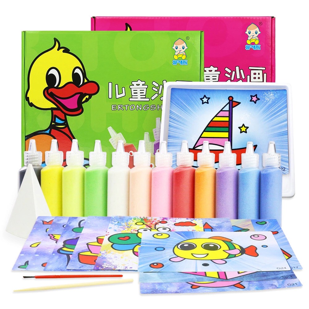 Đồ chơi mỹ thuật bộ tranh cát gồm 12 tranh + 12 màu + cọ quét dikids store