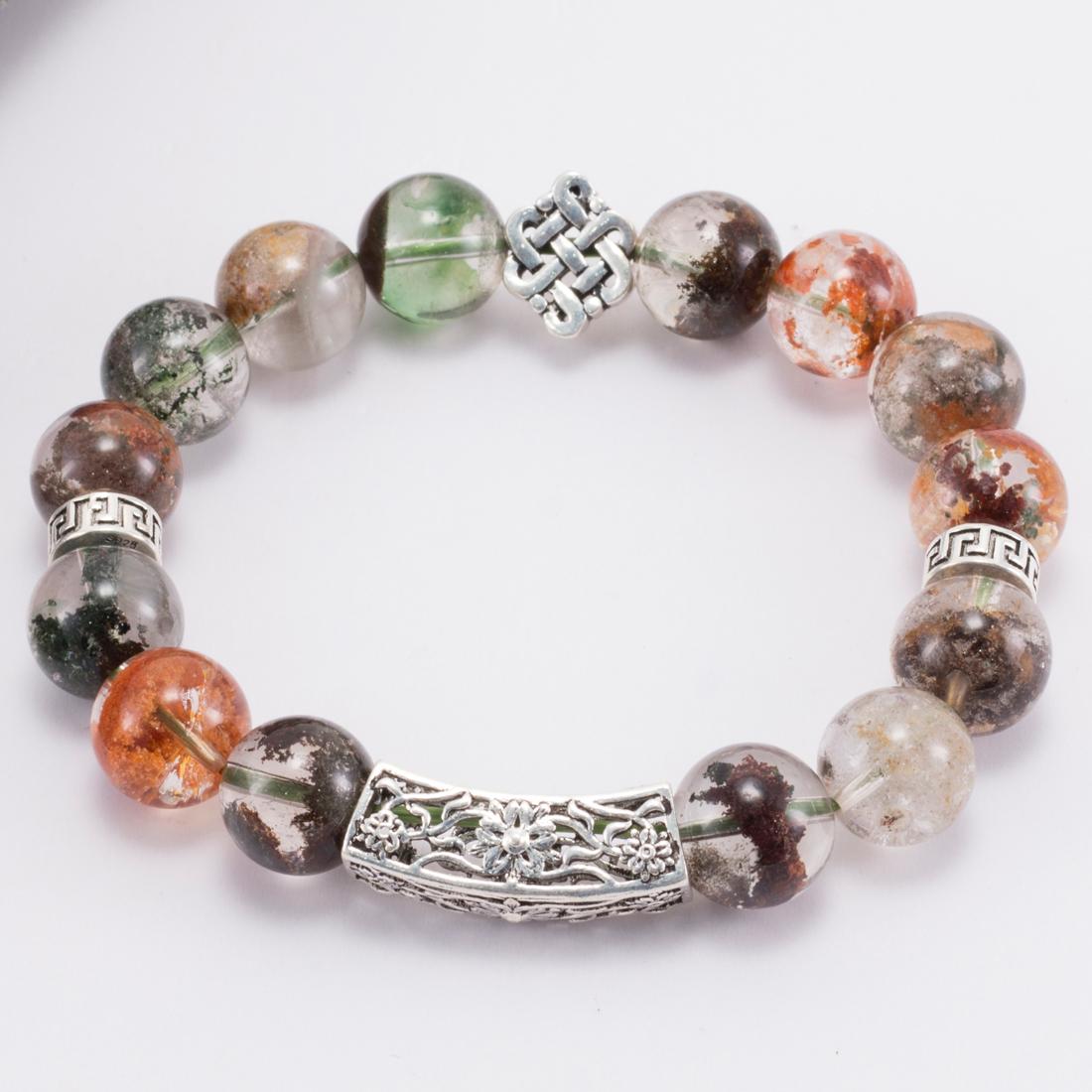 Vòng tay đá Thạch Anh Ưu Linh Đa Sắc Phối Kết Đồng Tâm Bạc 12mm - Ngọc Quý Gemstones