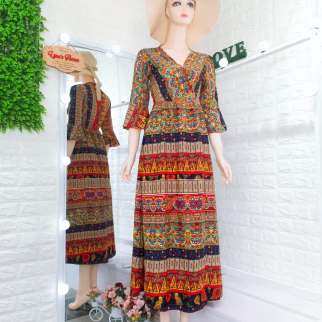 Đầm Maxi Thổ Cẩm Đi Biển Chất Lụa Mango Đẹp ANLY69
