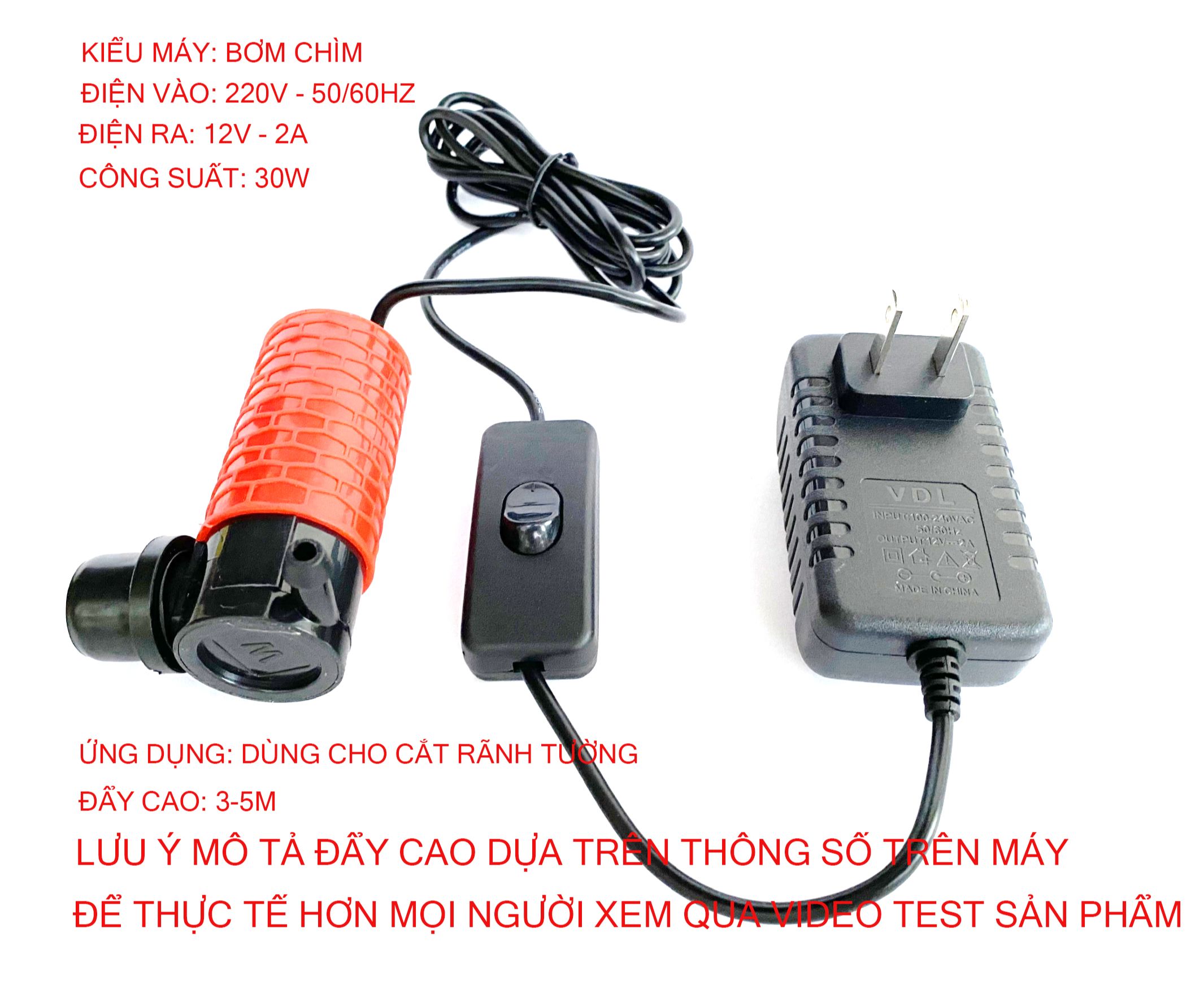 Máy bơm nước chìm mini 12V - 2A, Bơm dùng cho cắt rãnh tường