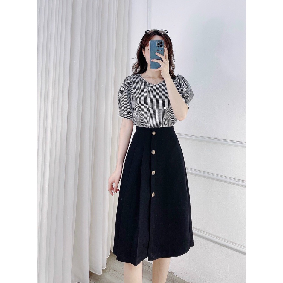 Chân Váy Xếp Ly Dáng Dài Cạp cao