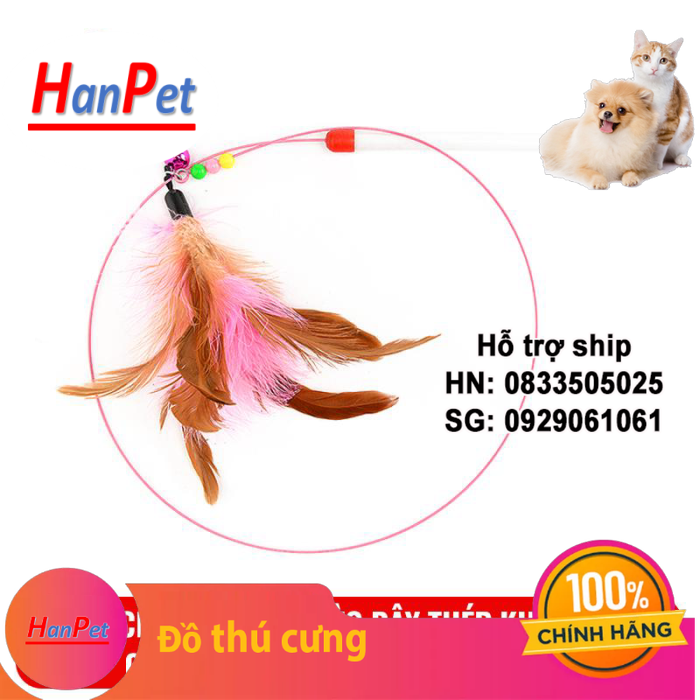 Hanpet - HPKM- Đồ chơi Cần câu mèo dây thép không gỉ cho mèo màu hồng