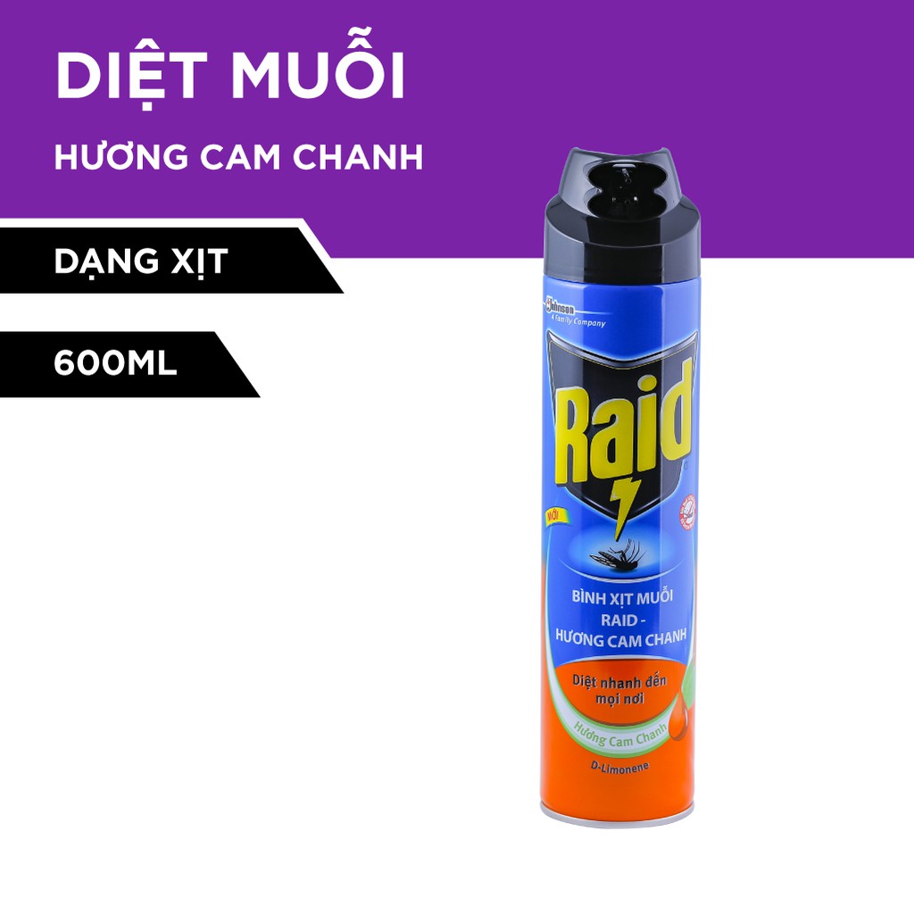 Combo 2 Xịt Muỗi Raid Hương Cam & Chanh Chai 600ML