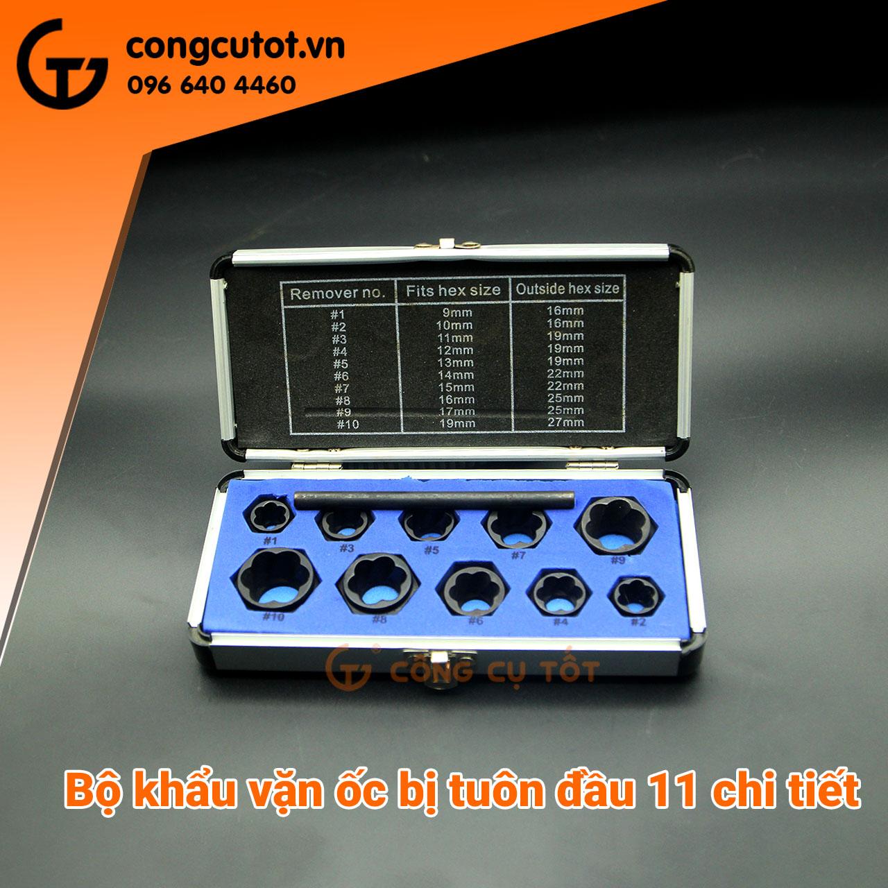 Bộ 11 khẩu vặn ốc bị tuôn đầu 9-19mm