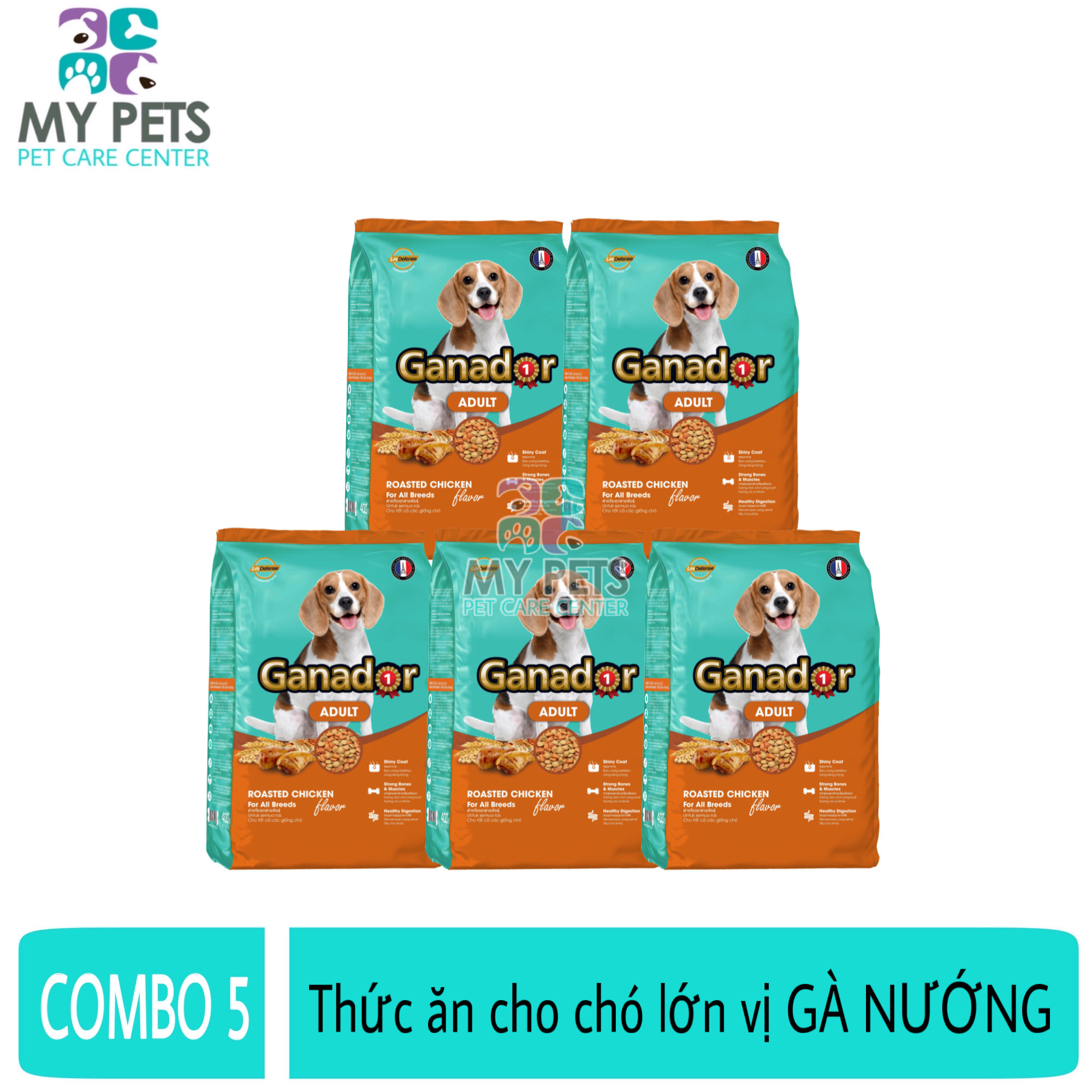 (COMBO 5) Thức ăn cho chó trưởng thành hương vị gà nướng Ganador Adult Roasted Chicken - Gói 400g
