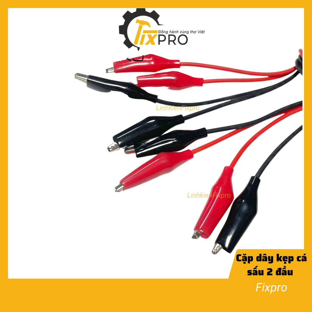 Cặp dây kẹp cá sấu 2 đầu đỏ đen loại vừa (dài 1m) - Fixpro