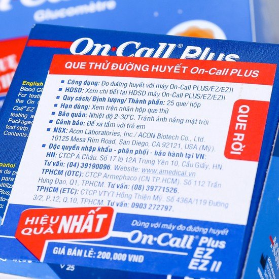[HCM]Que Thử Máy Đo Đường Huyết On-Call Plus (25 Que/Hộp). Date xa