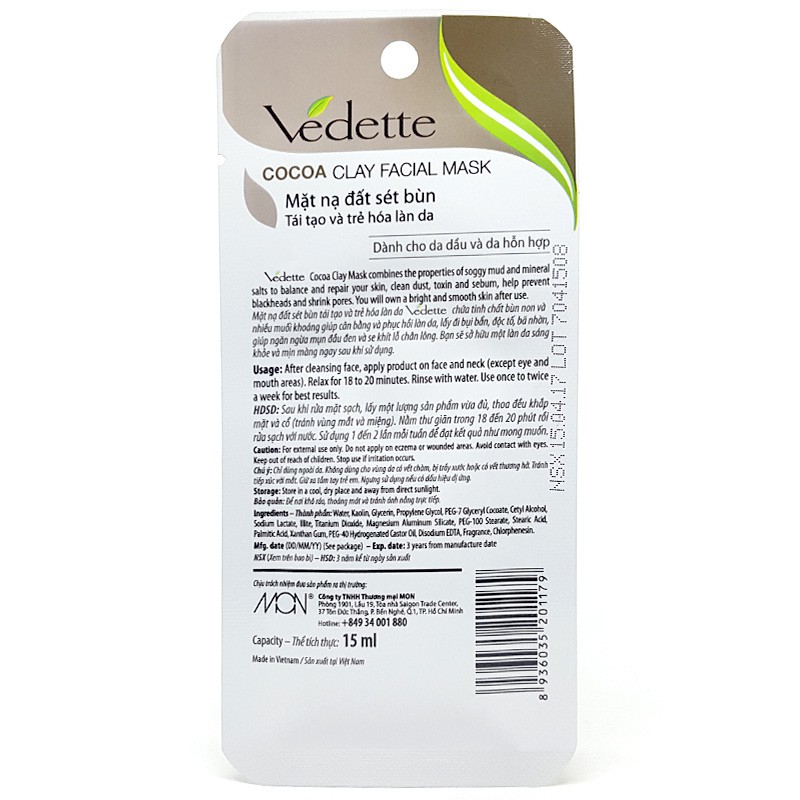 Mặt Nạ Đất Sét Bùn Non Cocoa Vedette 12Gr