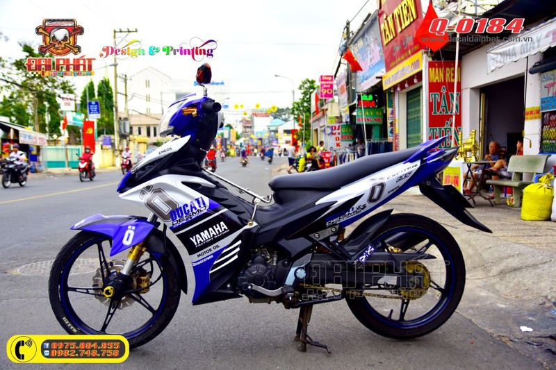 Tem Trùm Xe Exciter 135 Ducati Xanh Trắng - E-0184