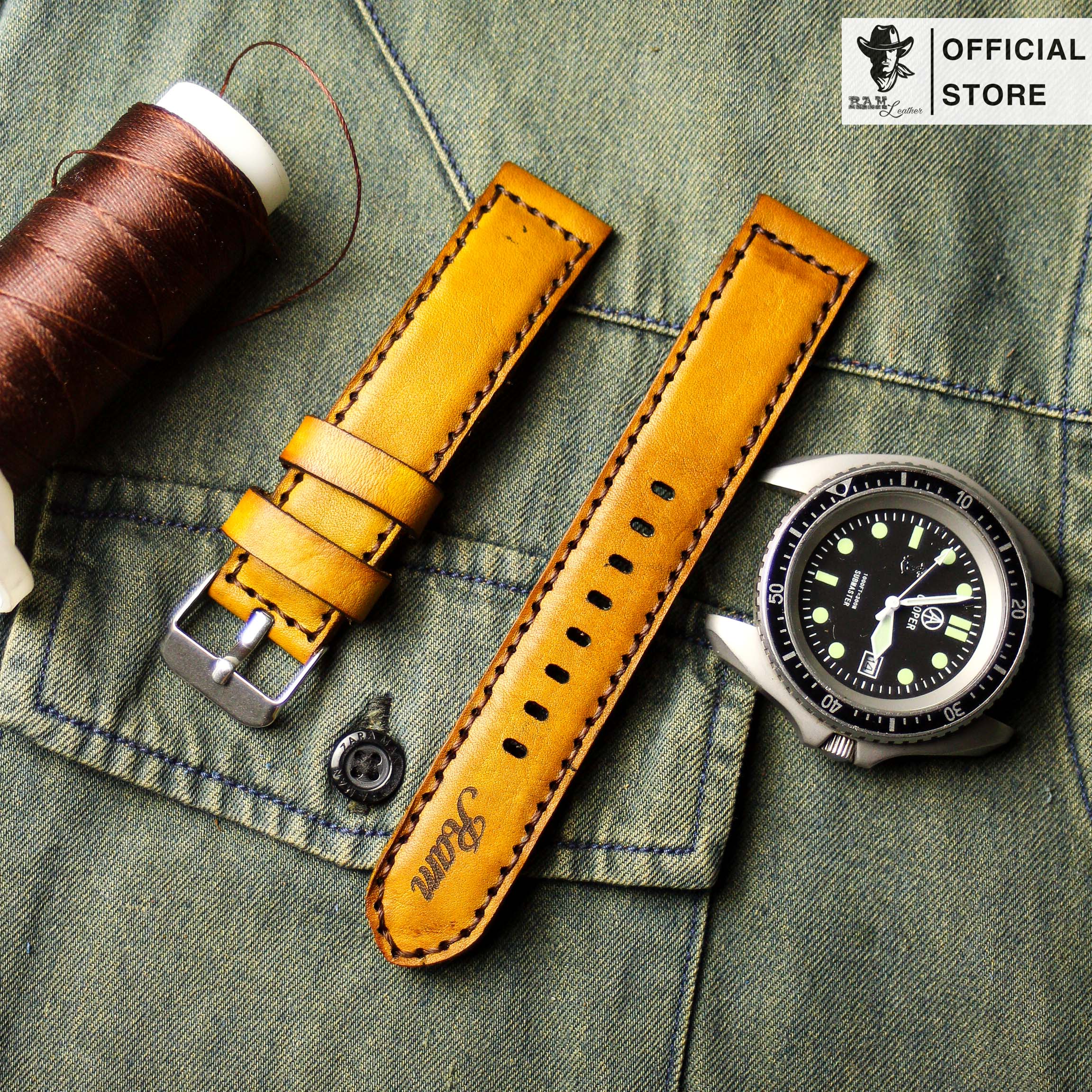 Dây da đồng hồ Siêu bền Da Bò Vegtan Ý RAM Leather Classic 1970 Vàng Hàng Chính Hãng RAM Leather