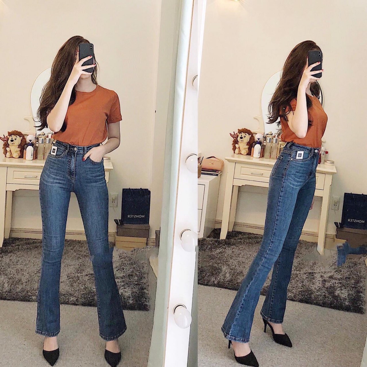 Quần jean nữ ỐNG LOE MÀU XANH VỪA VÂN chất jean co giãn tốt LOEVÂN-T s3-11