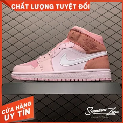 (FREESHIP+HỘP+QUÀ) Giày Thể Thao Sneakers AIR JORDAN 1 Mid Digital Pink Màu Hồng Cổ Lửng