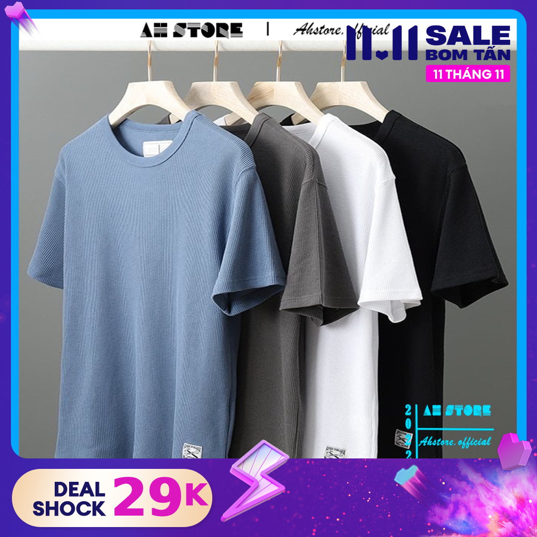Áo phông nam tay ngắn cổ tròn chất thun cotton tổ ong co giãn 4 chiều mặc cực mát - AhStore