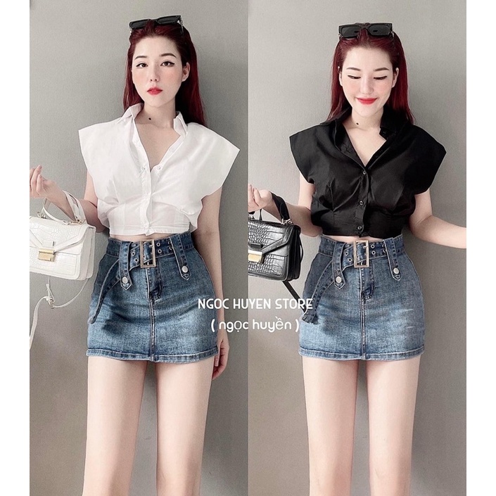 Chân váy bò ngắn kèm đai oze siêu hot
