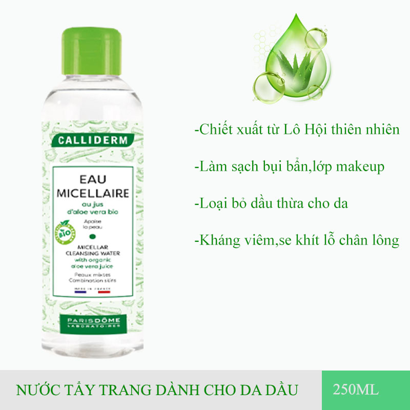Nước tẩy trang cho da dầu micellaire calliderm pháp 250ml