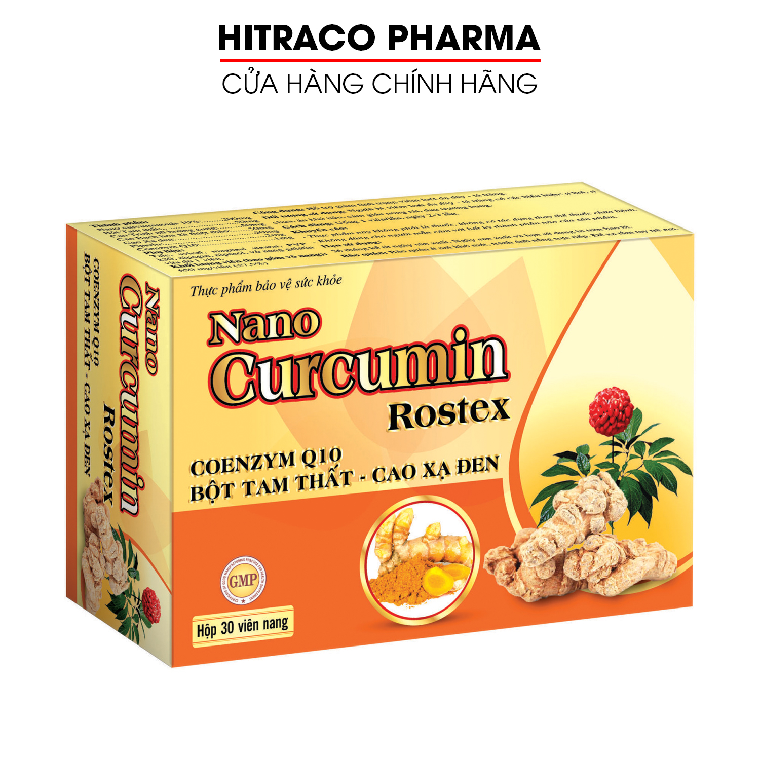 Viên tinh nghệ Nano Curcumin Rostex Tam Thất Xạ Đen giảm viêm loét dạ dày, tá tràng - Hộp 30 viên