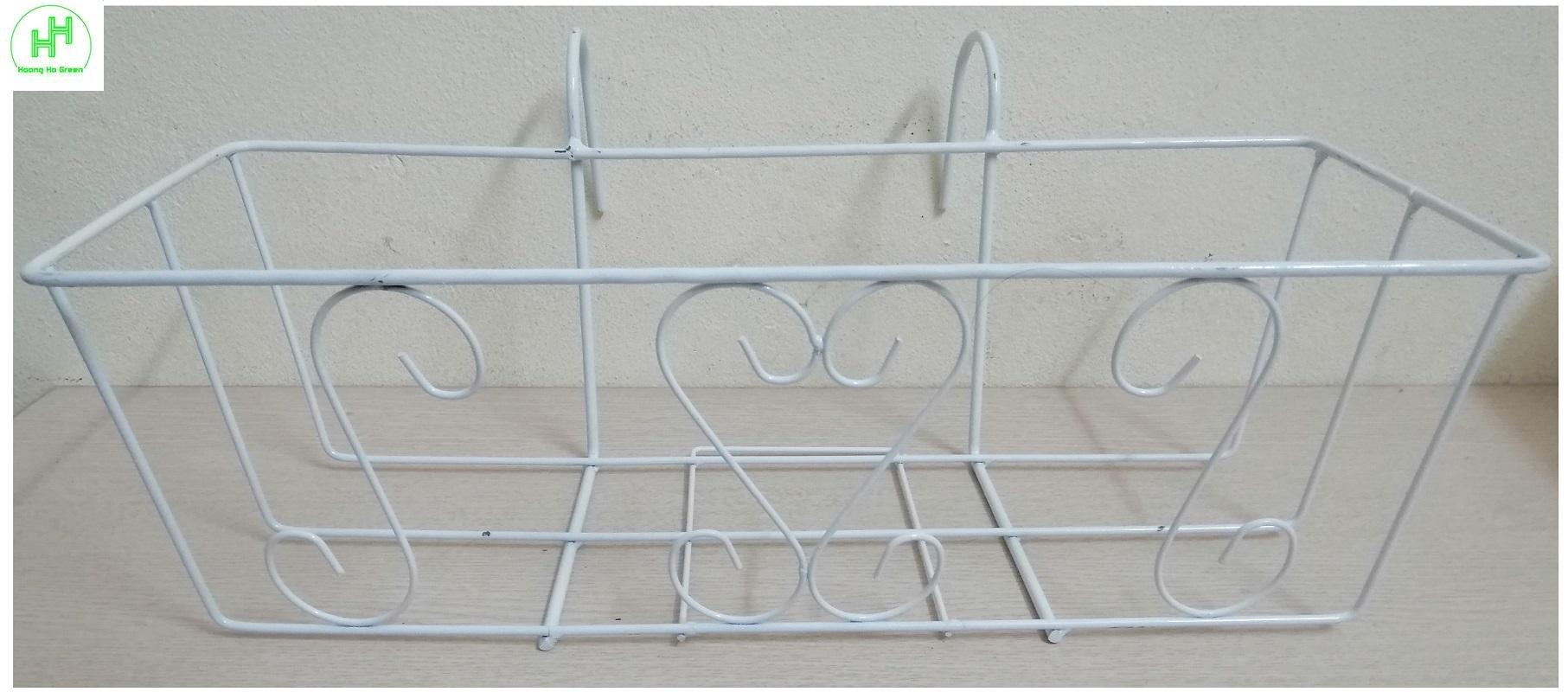 2 GIỎ SẮT Treo Chậu Hoa Ban Công Hình Chữ Nhật - Màu Trắng