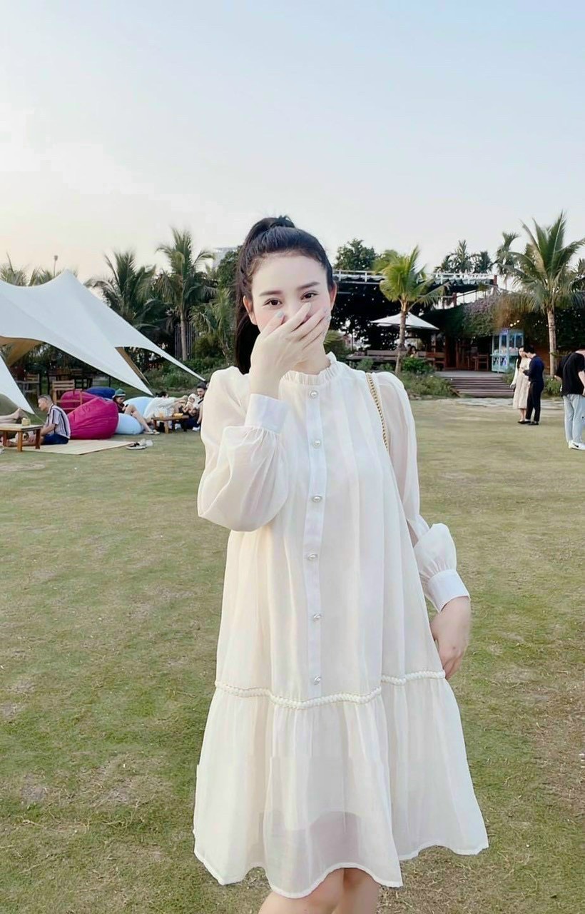 Váy bầu thu đông voan lụa cao cấp sang chảnh -đầm bầu tơ babydoll