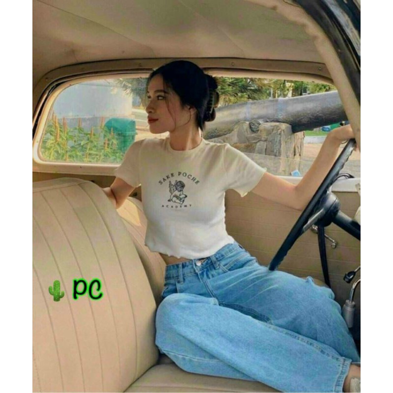 Áo thun croptop in chữ sake poche (VIDEO+ HÌNH THẬT)