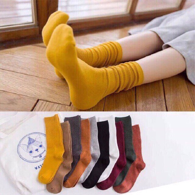 Set 5 Vớ Trơn Gân Cổ Cao (5 Đôi 5 Màu)