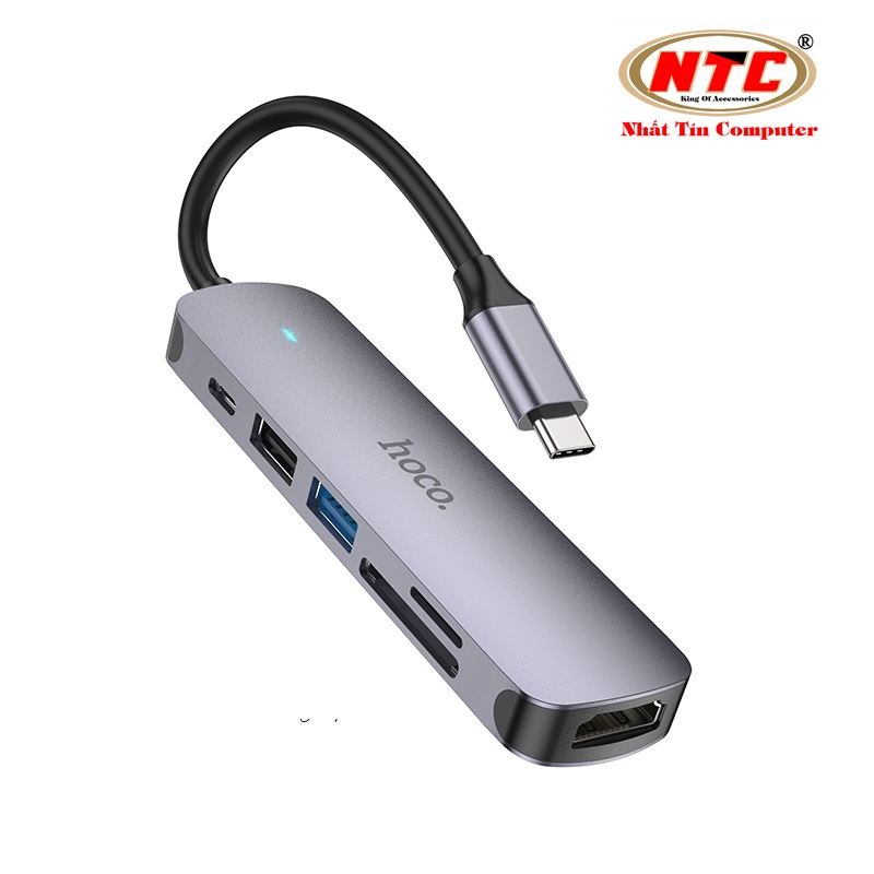 Bộ chia cổng hoco hb28 từ type-c sang hdmi + pd typec 60w + usb 3.0 + usb 2.0 + sd + tf - nhat tin authorised store