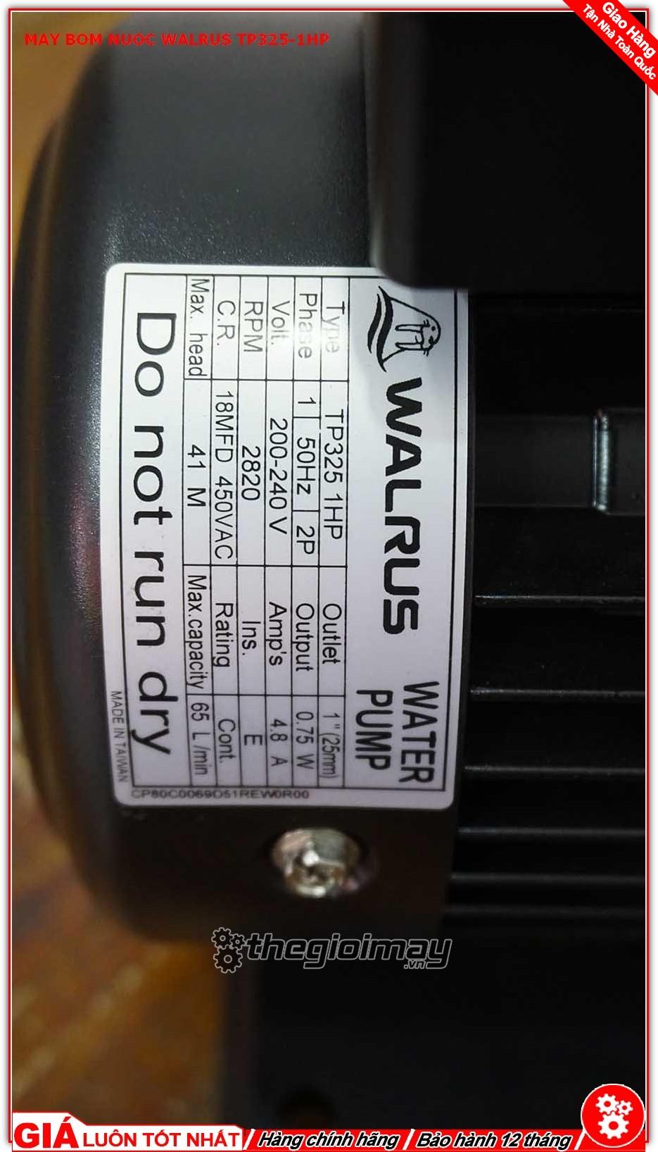 [HCM]Máy bơm Walrus TP325-1HP