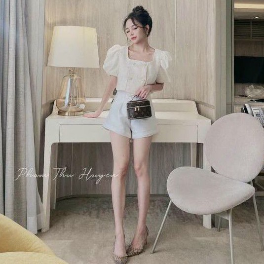 Áo Cổ U 4 Nút Croptop Hàng Quảng Châu Cao Cấp