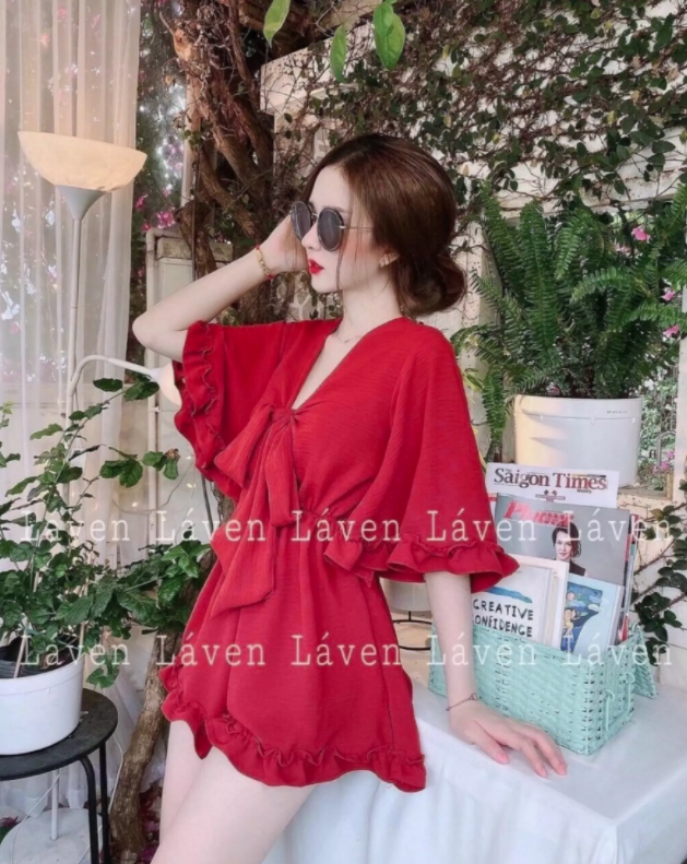 Jum đùi bèo tay lỡ cổ V thắt nơ #jumdui