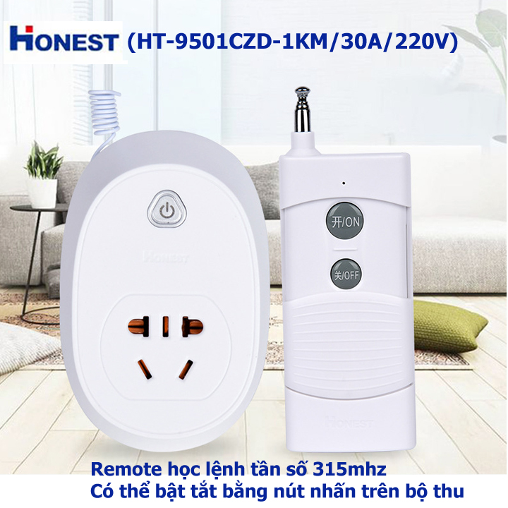 Ổ cắm điện điều khiển từ xa công suất lớn honest ht-9501 mẫu mới 220v 30a 1000m - công tắc điều khiển từ xa- điều khiển từ xa