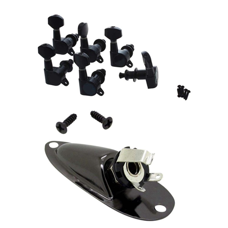 6Pcs Sealed Guitar String Tuning Pegs Tuners Machine Heads 6R & 1x 1/4Inch Guitar Pickup Output Input Jack Plug Socket