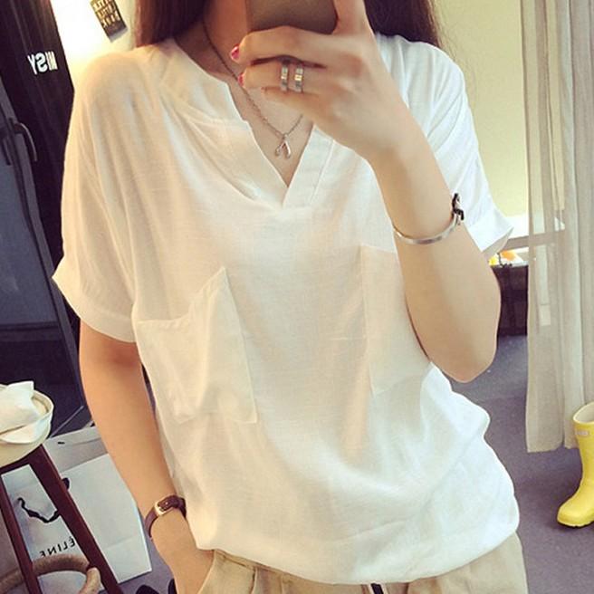 Áo sơ mi nữ cổ V cắt cách điệu HaiAnh SM166