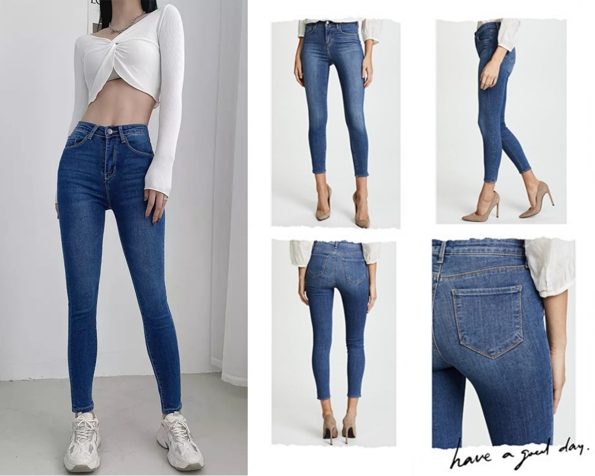 Quần jeans nữ lưng cao 1050 tôn dáng form skinny