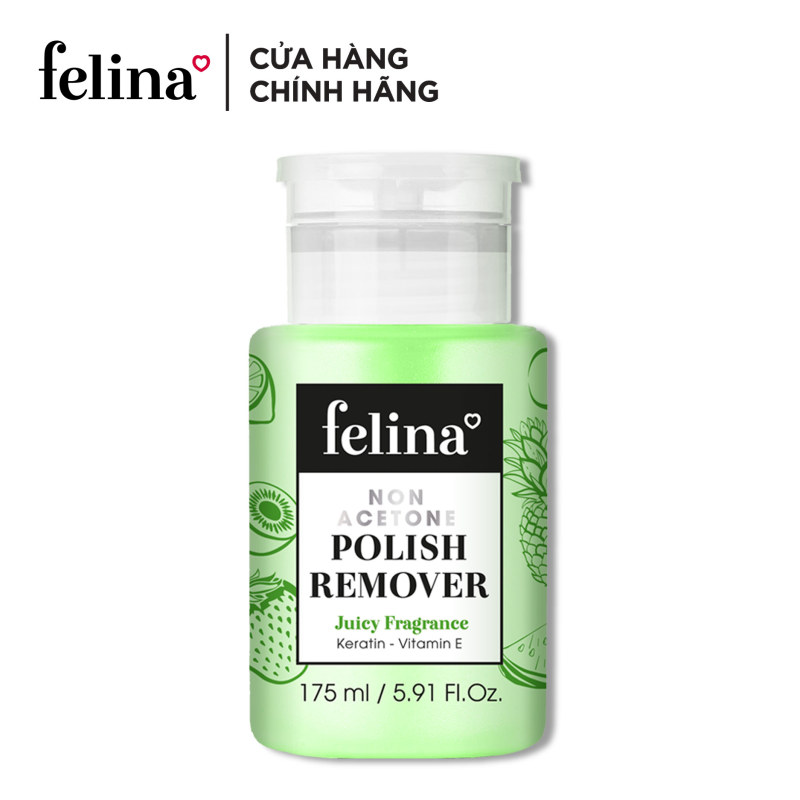 Nước chùi sơn móng tay Felina 175ml - hương trái cây, không chứa chất Acetone gây hại, đảm bảo màu sơn trên móng được tẩy sạch mà lại cực kỳ an toàn cho người sử dụng