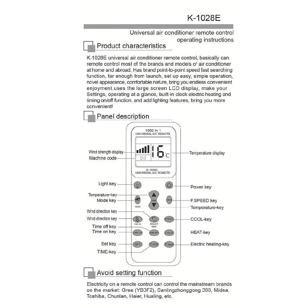 1000 in1 K-1028E Universal Wireless Remote Control AC Digital LCD Remote Control for Air conditioner