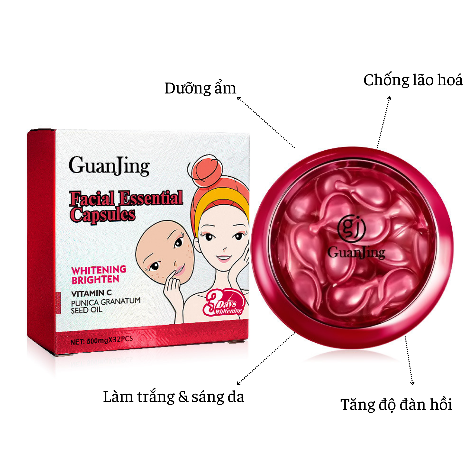 Hộp 32 Viên Tinh Chất Dưỡng Trắng Da Vitamin C Giúp Thu Nhỏ Lỗ Chân Lông Dưỡng Ẩm & Làm Sáng Da Làm Giảm Nếp Nhăn Chống lão Hoá
