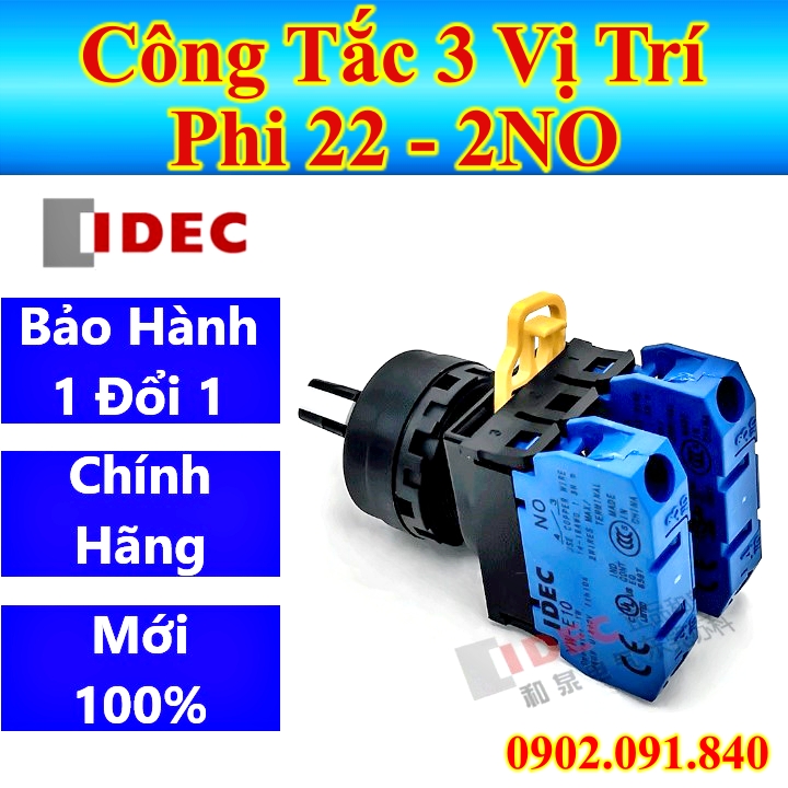 [BẢO HÀNH 1 ĐỔI 1] Công tắc xoay 3 vị trí phi 22 2NO tự giữ IDEC YW1S-3E02