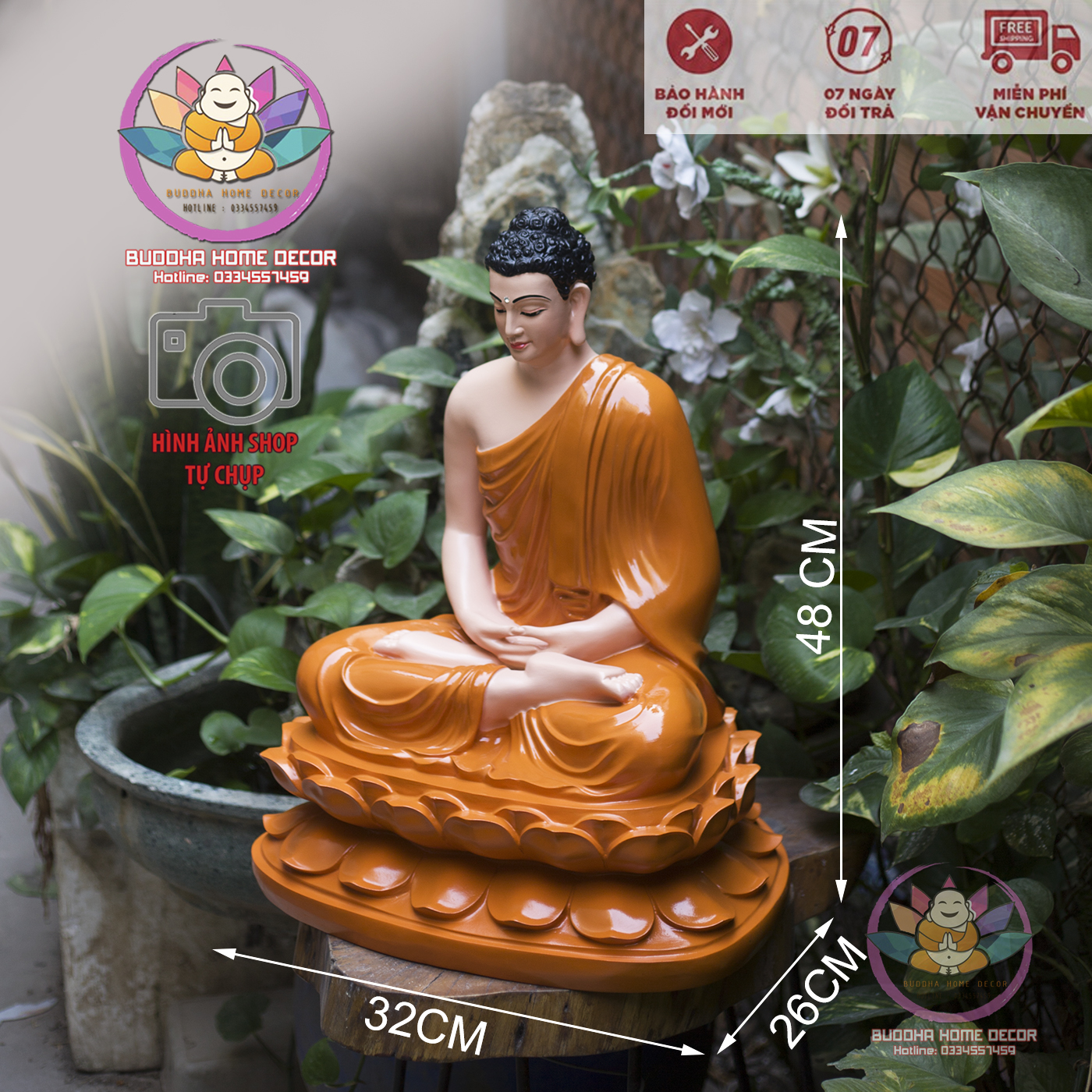 (MẪU MỚI) Tượng Phật Thích Ca Mâu Ni 48 cm Chất Liệu Composite+ bột đá thạch anh