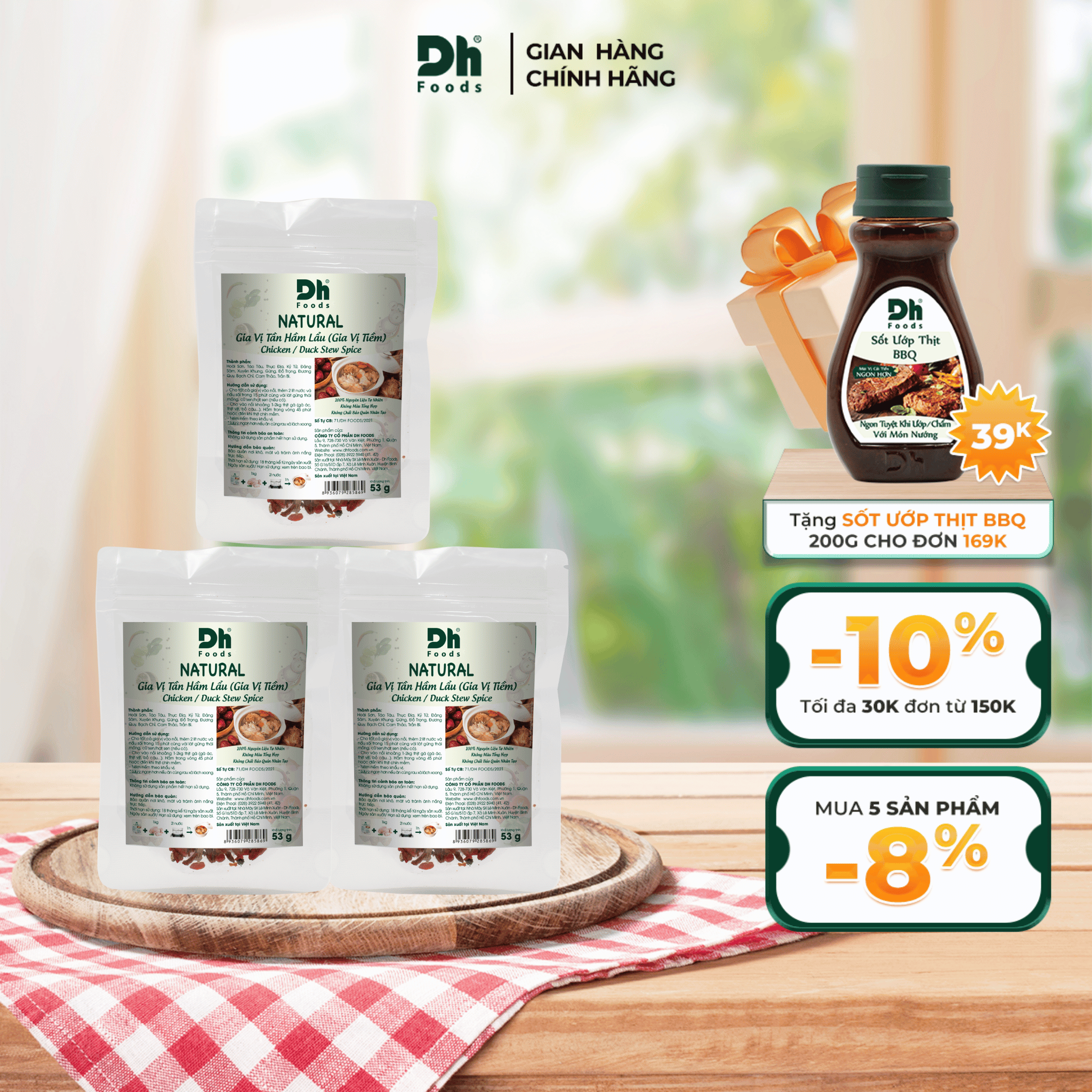 Combo 3 gói Natural Gia Vị Tần Hầm Lẩu (Gia Vị tiềm) 53gr Dh Foods