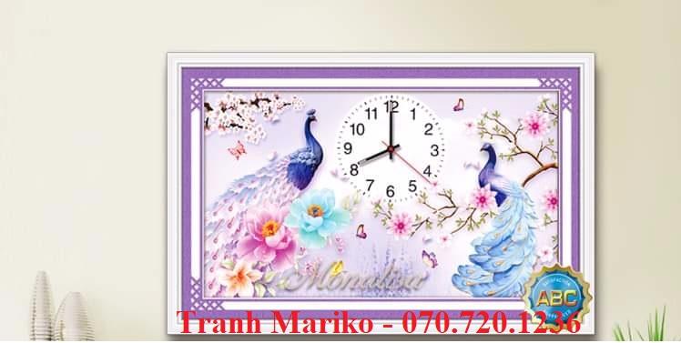 Tranh đính đá đồng hồ đôi công y8287 kích thước 80*50cm tranh mariko