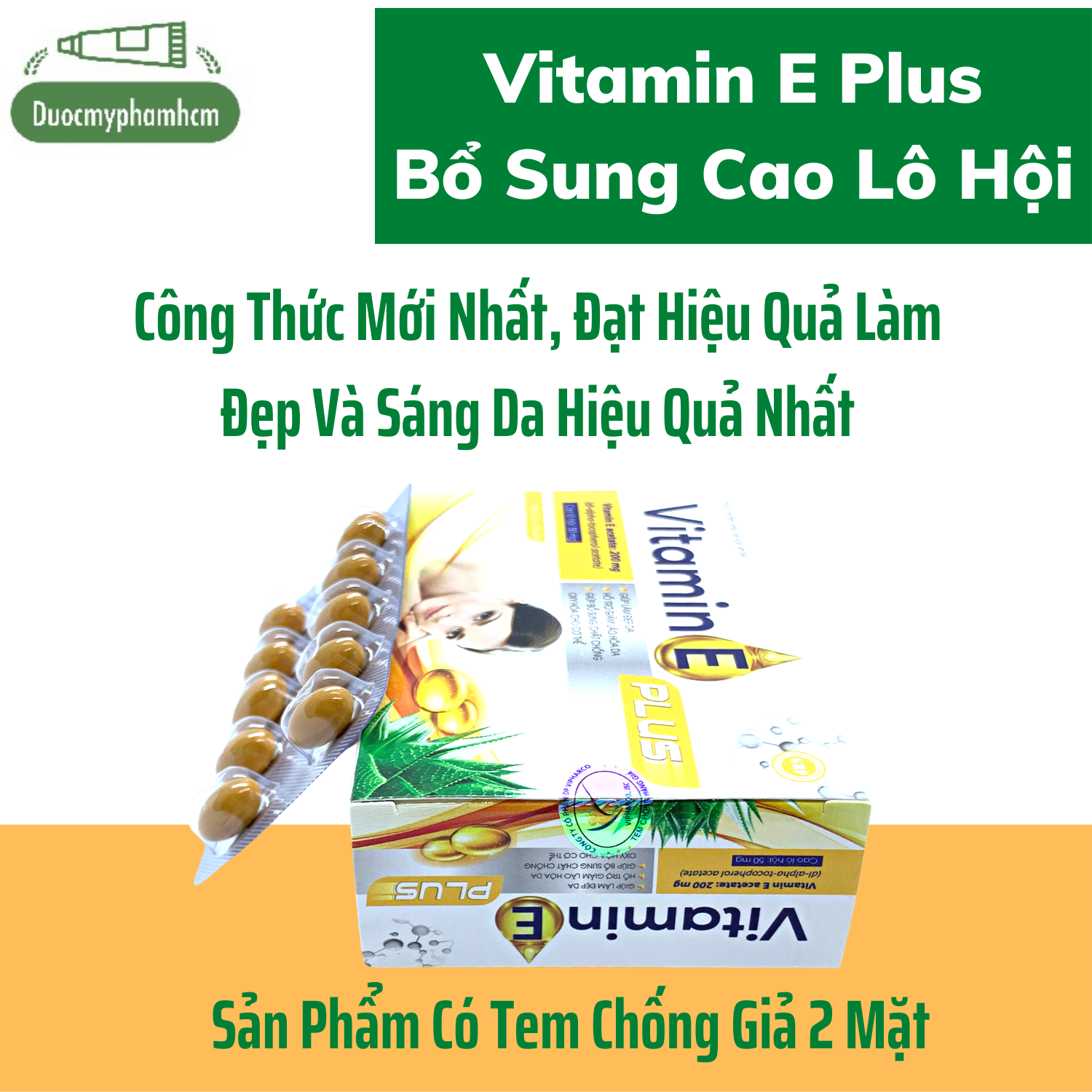 [HCM]Vitamin E Plus, Làm Đẹp Da, Ngừa Thâm Nám, Giảm Lão Hóa Da, Bổ Sung Chất Chống Oxy Hóa, Hộp 30 Viên