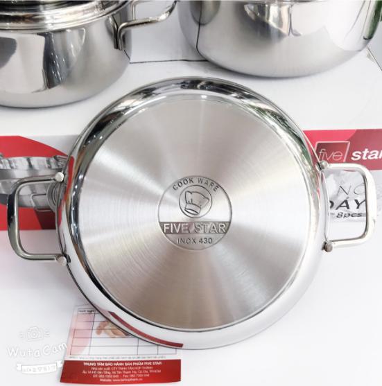 Bộ Nồi Inox 5 Chiếc Fivestar 3 đáy (Nắp Kính & Nắp Inox)