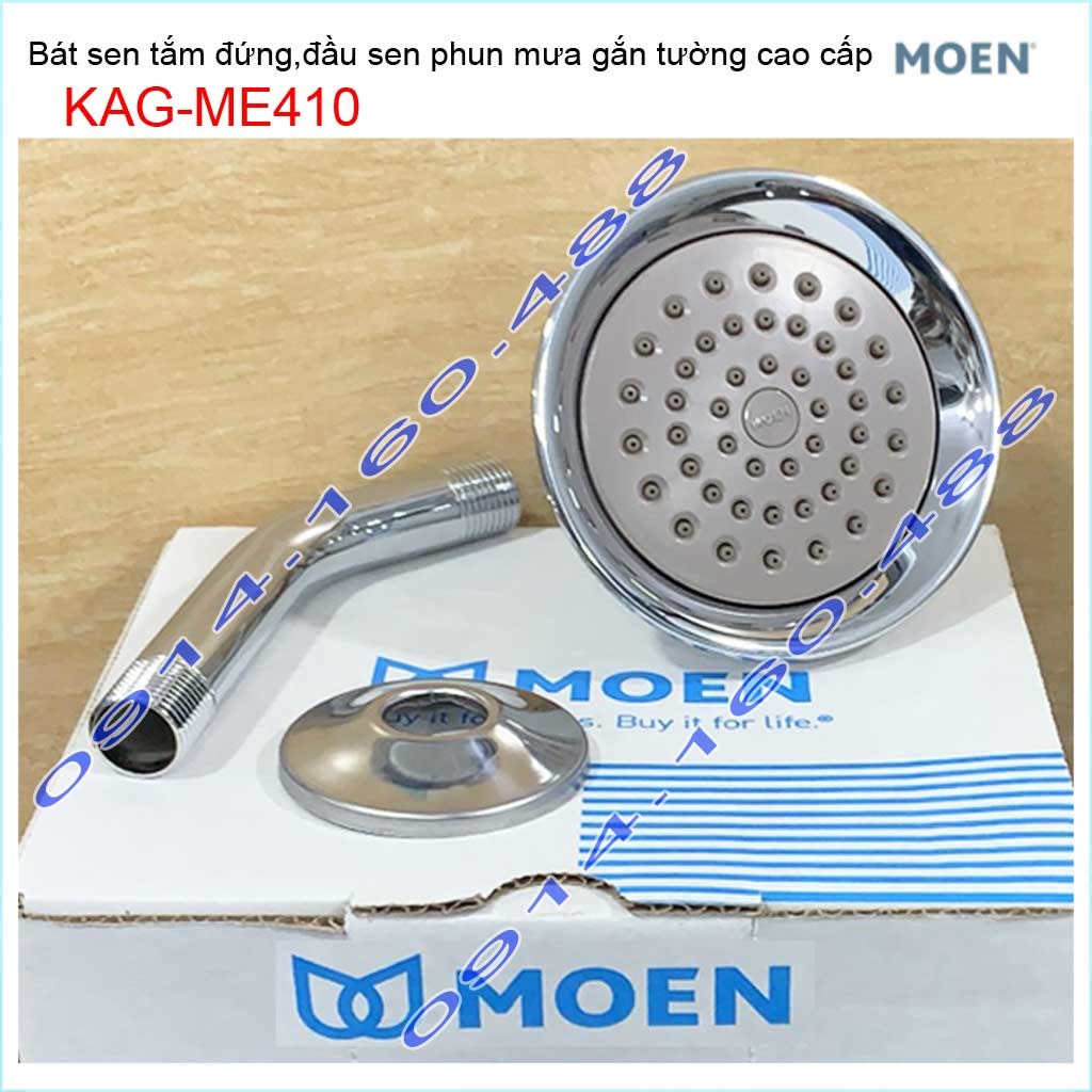 Đầu sen phun mưa Moen KAG-ME410 gắn tường, bát sen tắm đứng nối ren D21 nước mạnh siêu bền hàng nhập khẩu 100%