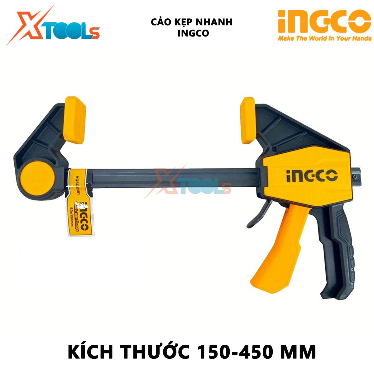 Cảo kẹp nhanh INGCO | thanh kẹp nhanh đa năng thép không rỉ, trọng lượng kẹp tối đa 60kg, dài 150-450mm