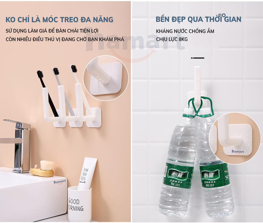 Móc Nhựa Chữ L Treo Cuộn Khăn Giấy Đa Năng Hamart Kèm Miếng Keo Dán Tường Siêu Dính Tiện Lợi