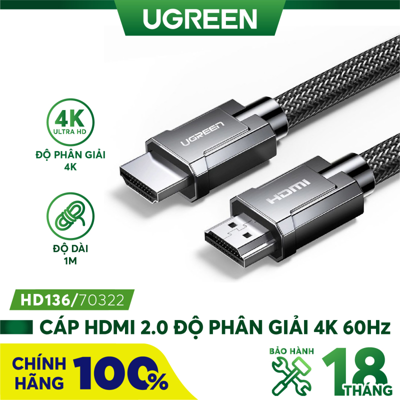 Bảng giá Cáp HDMI 2.0 độ phân giải 4K 60Hz cao cấp dài 1-5m UGREEN HD136  - Hàng phân phối chính hãng - Bảo hành 18 tháng Phong Vũ