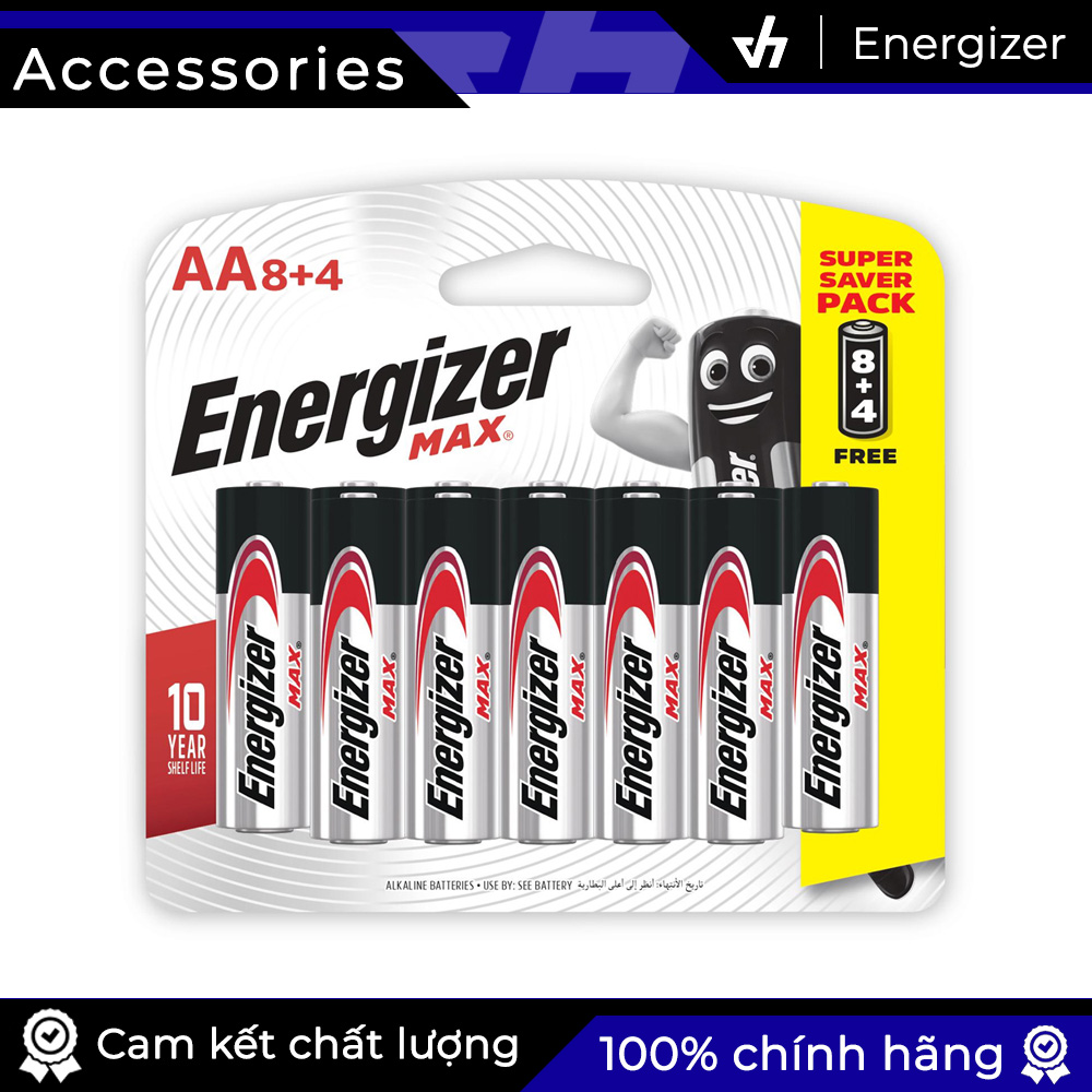 Bộ 8+4 pin aa energizer alkaline chống chảy e91